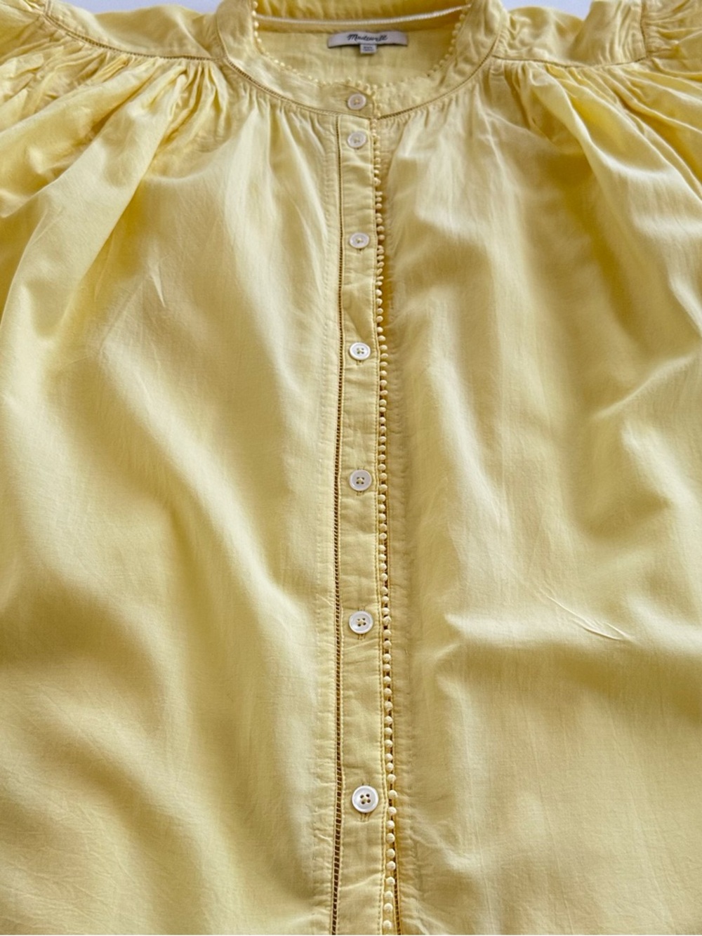 Madewell Shirred Lace Trim Top in Iced Lemon | XXL | EUC - Picture 7 of 16